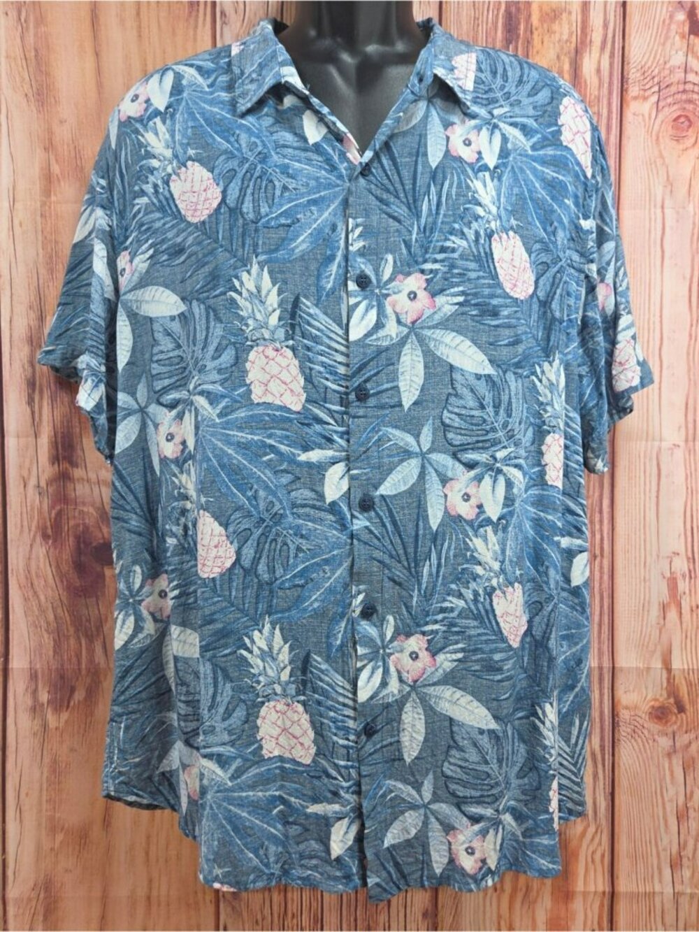 Ron Jon Surf Shop XXL Mens Hawaiian Shirt Pineapple Floral Print Blue Button Up